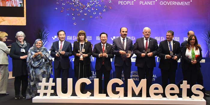 L’Afrique était au rendez-vous de Daejeon pour adopter le Pacte pour l'avenir de l'humanité Presentation-of-the-new-UCLG-leadership,-Daejeon,-South-Korea,-14-October-2022